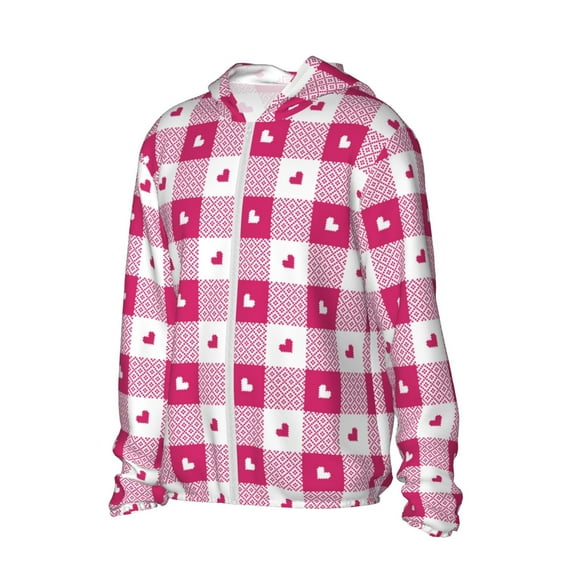 Picia Plaid Heart Women's Men's UPF 50+ Sun Protection Hoodie Shirt Long Sleeve SPF Fishing Outdoor UV Hiking Lightweight Shirts-Medium