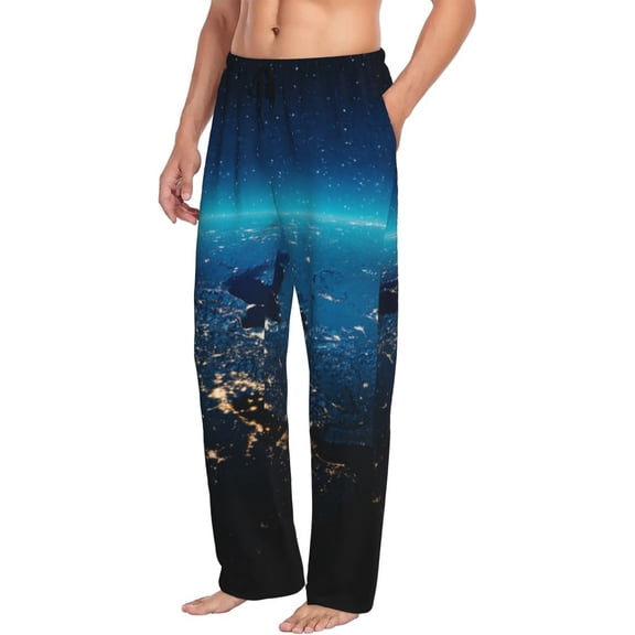 Picia Planet Earth Mens Soft Woven Cotton Elastic Waistband Sleep Pajama Pant Lounge Sleep Pant With Pockets And Drawstring-Medium