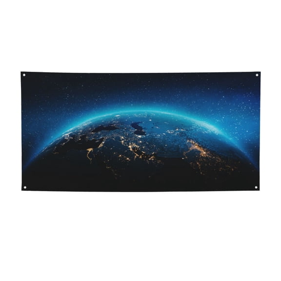 Picia Planet Earth Pattern Party Banner, Festive Decoration, Holiday Banner, Celebration Decor, Event Banner, Reusable Party Banner-Medium