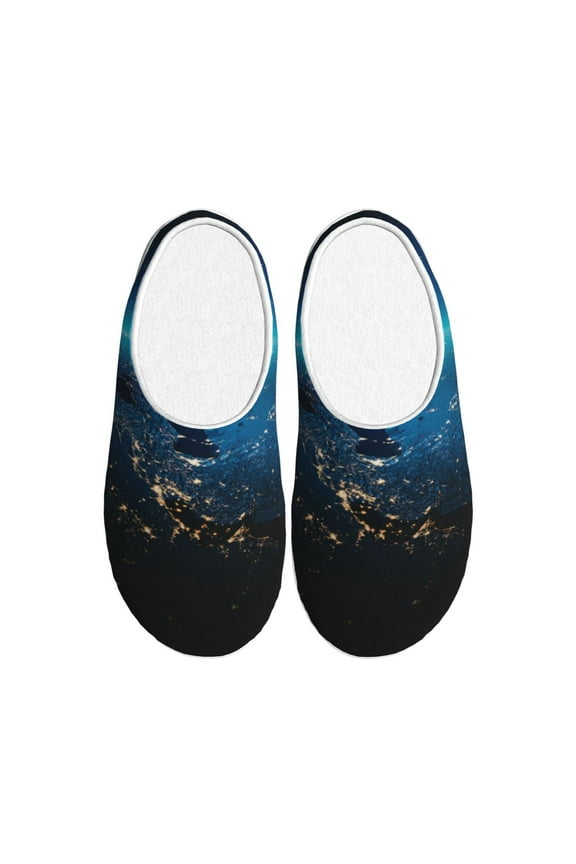 Planet Earth for Women's Lamb-hug Comfy Fleece House Slippers Memory Foam, Slip-on House Shoes Indoor Outdoor-35/36