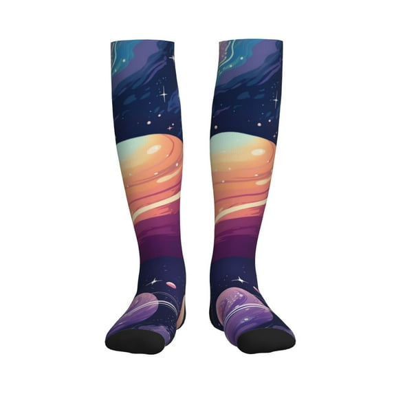 Picia Planet Pastel Galaxy Printed Sports Compression Socks - 15-20mmHg Graduated Compression, High-Performance Soft and Breathable Socks for Men and Women