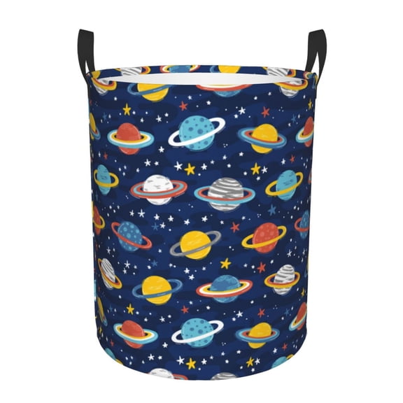 Picia Planets And Stars Pattern Large Laundry Basket, Waterproof, Freestanding Laundry Hamper, Collapsible Tall Clothes Hamper with Extended Handles-