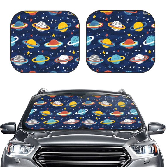 Picia Planets and Stars 2 Piece Car Windshield Sun Shade Foldable | Foldable Sun Shield for Front Window Blocks UV Rays and Keeps Your Vehicle Cool-Medium