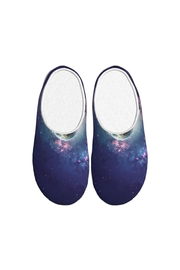 Planets Stars And Galaxies for Women's Lamb-hug Comfy Fleece House Slippers Memory Foam, Slip-on House Shoes Indoor Outdoor-35/36