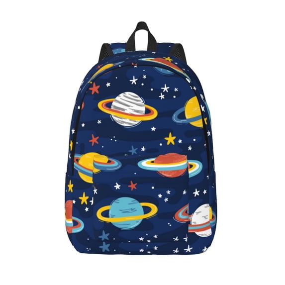Picia Planets and Stars Printed Canvas Daypack - Stylish and Durable Vintage Compact Backpack - Class, Work, Travel, or Laptop Bookbag,Organized Compartments-Medium