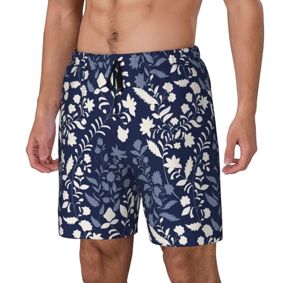 Picia Plant pattern Mens Swim Trunks with Compression Liner Stretch Beach Shorts Quick Dry with Zipper Pockets No-Chafing Board Shorts-Small