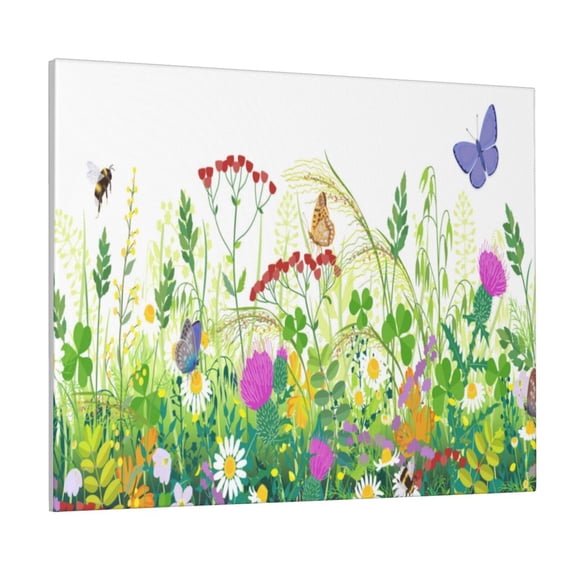 Picia Plants and Insects Pattern Decorative Picture – Unique Wall Art, Modern Canvas Print for Trendy Interiors (Horizontal)