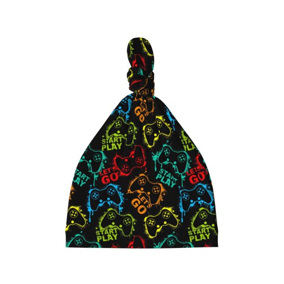 Picia Play Game Start Printed Preemie Hats for Baby Girls Cotton Premature Knot Hats Newborn Hospital Cap Warm Knot Beanie Nicu for Preemie Girls and Boys