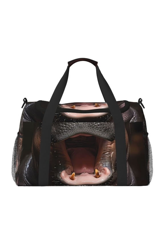 Playful Baby Hippo Splash Print Travel Duffle Bag,Weekender Bags for Women with Shoe Compartment, Gym Duffel Bag with Wet Pocket, Hospital Bags for Labor and Delivery