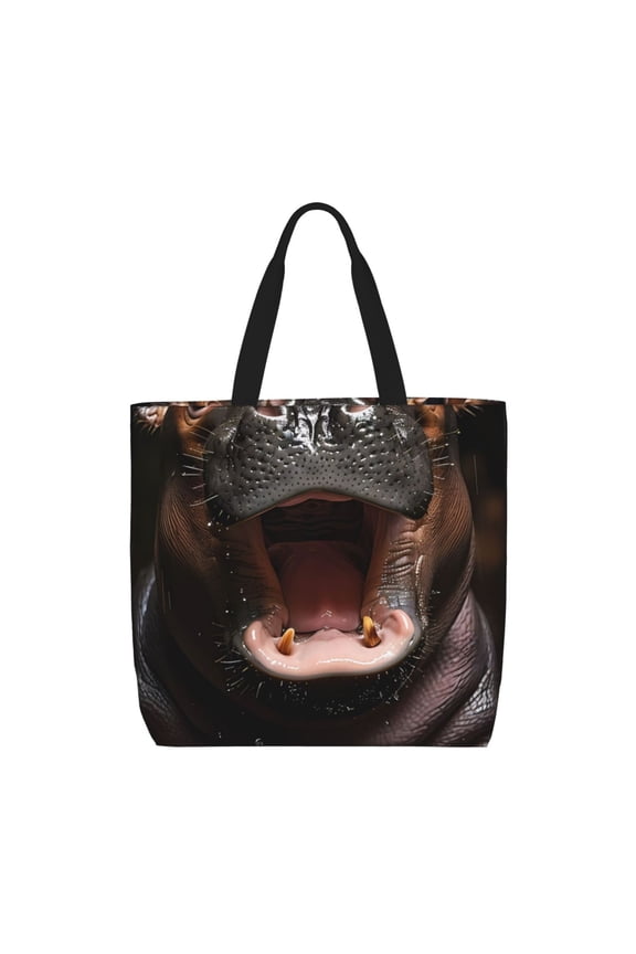 Playful Baby Hippo Splash for Tote Bag for Women with Zipper, Gym Tote with Compartments, Laptop Work Tote Nurse Dance Yoga Bag for Sport, Travel