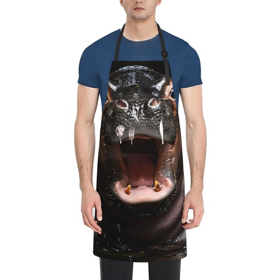 Picia Playful Baby Hippo Splash Waterproof Apron for Unisex Adult - Adjustable Bib Apron with Pockets, Ideal for Cooking, Gardening, Painting, and Household Chores