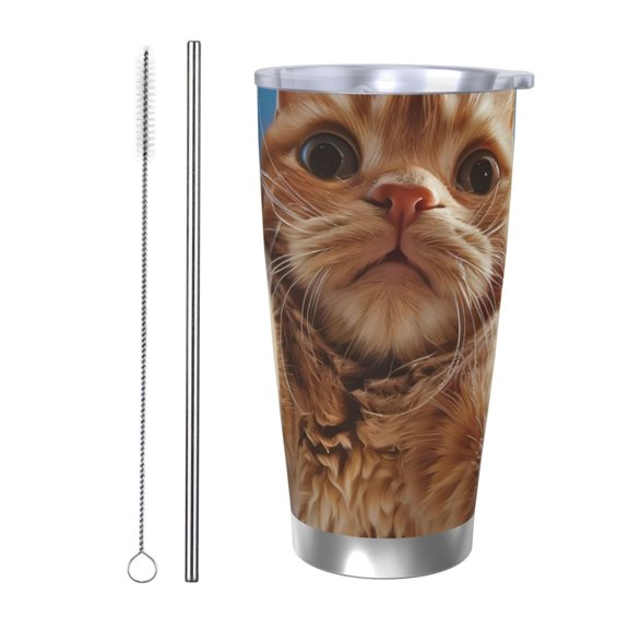 Picia Playful Cat Fisheye View Pattern 20 oz Tumbler Stainless Steel Vacuum Insulated Coffee Ice Cup Double Wall Travel Flask Dual Lid Water Bottle, Eco-friendly Car Cup