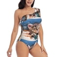 thumbnail image 1 of Picia Playful Cat Pattern Women's One Piece Swimsuits,One Shoulder Swimwear Asymmetric ,Ruffle Monokinis Bathing Suits,High Waisted Flattering Bathing Suits-XX-Large, 1 of 8