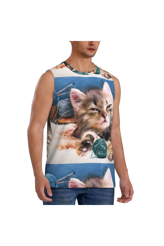 Playful Cat mens Cotton Tank Undershirts , Moisture-wicking Ribbed Tanks, Lightweight Cotton Tank Undershirts-X-Large