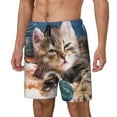 thumbnail image 1 of Picia Playful Cat pattern Mens Swim Trunks with Compression Liner Stretch Beach Shorts Quick Dry with Zipper Pockets No-Chafing Board Shorts-, 1 of 9
