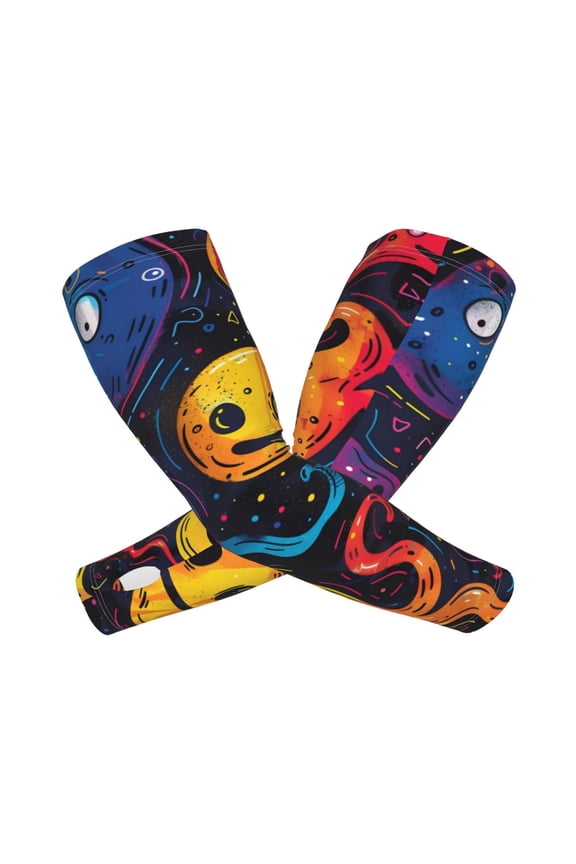Playful Ghosts Night Sky Arm Sleeves for Men and Women - Tattoo Cover Up UPF 50+ Cooling Sports Sleeve for Basketball Golf Football-One Size