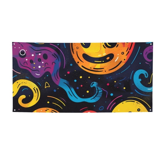 Picia Playful Ghosts Night Sky Pattern Party Banner, Festive Decoration, Holiday Banner, Celebration Decor, Event Banner, Reusable Party Banner-Medium