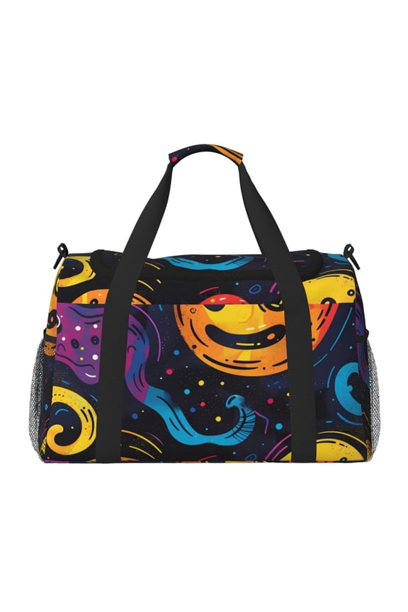 Playful Ghosts Night Sky Print Travel Duffle Bag,Weekender Bags for Women with Shoe Compartment, Gym Duffel Bag with Wet Pocket, Hospital Bags for Labor and Delivery