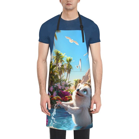 Picia Playful Hedgehog Forest Pond Waterproof Apron for Unisex Adult - Adjustable Bib Apron with Pockets, Ideal for Cooking, Gardening, Painting, and Household Chores