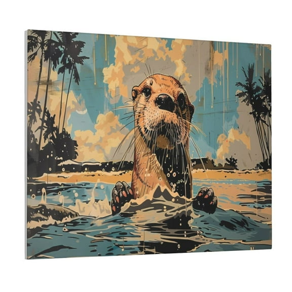 Picia Playful Otter Tropical Beach Pattern Decorative Picture – Unique Wall Art, Modern Canvas Print for Trendy Interiors (Horizontal)