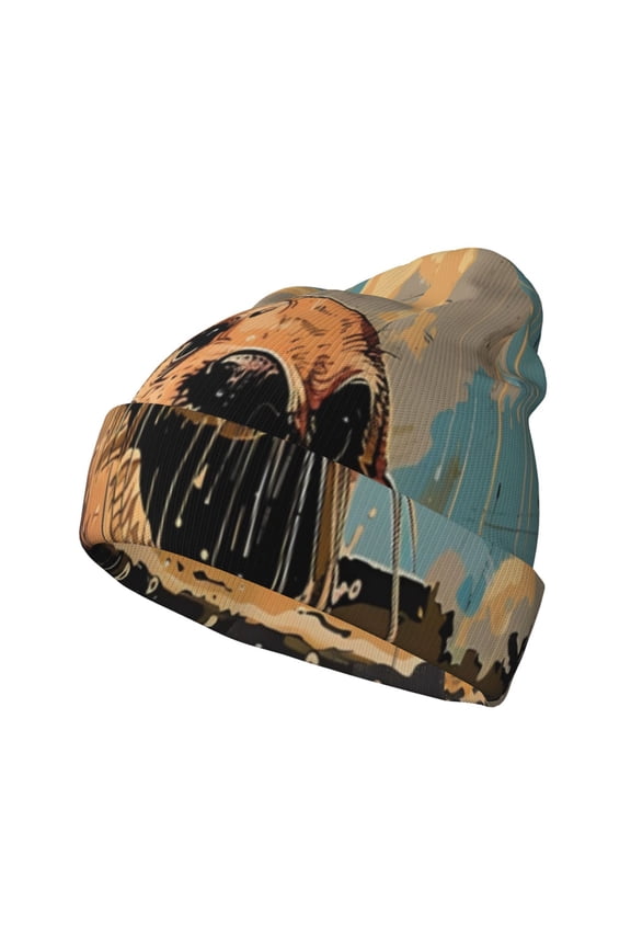 Playful Otter Tropical Beach Pattern Knitted Beanie Hat for Men and Women , Unisex Winter Warm Stretchy Knit Cap Thick Fisherman Beanies Cuffed Plain Skull Caps