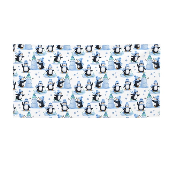 Picia Playful Penguins and Snowmen Pattern Party Banner, Festive Decoration, Holiday Banner, Celebration Decor, Event Banner, Reusable Party Banner-Medium