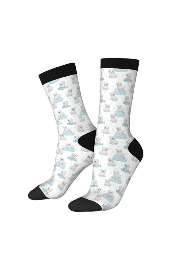 Playful Polar Bear Pals Print Athletic Socks for Men & Women – Cushioned Moisture-Wicking Crew Socks for Sports, Running, and Training, Soft & Breathable Size 5-11