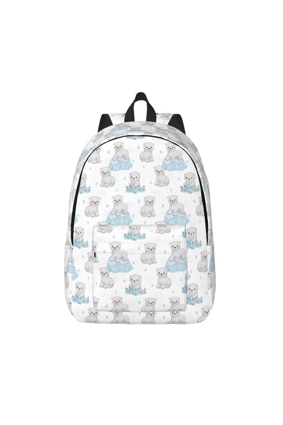 Playful Polar Bear Pals Printed Canvas Daypack - Stylish and Durable Vintage Compact Backpack - Class, Work, Travel, or Laptop Bookbag,Organized Compartments-Medium