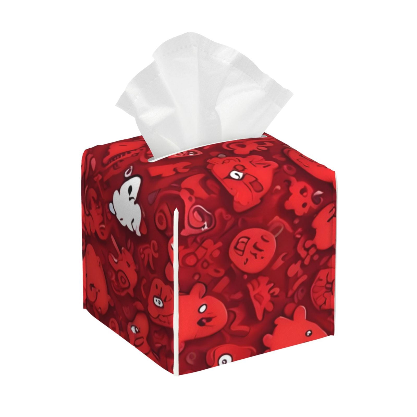 Picia Playful Red Cartoon Faces Pattern Tissue Box Cover,PVC Leather ...