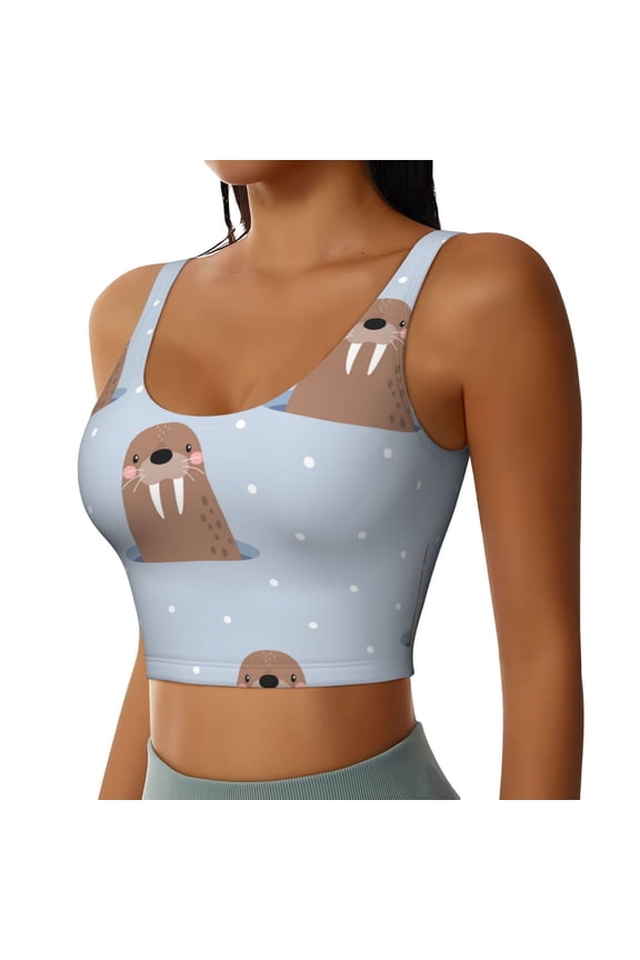 Playful Walrus Wonders Sports Bra for Women,Padded Strappy Sports Bras Medium Support Yoga Bra with Removable Cups,Running Yoga Bra-Large