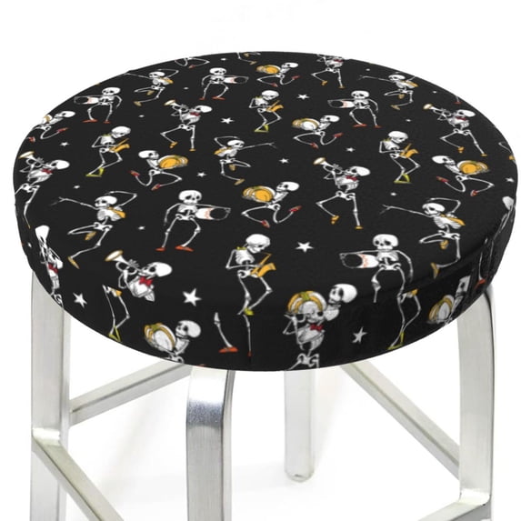 Picia Playing Music Skeletons pattern Round Stool Covers Comfy Seat Covers Stretch Removable WashableChair Slipcover Round Bar Chair Cushion Cover-12 inch