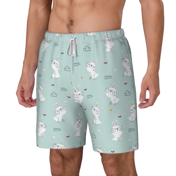 Picia Playing Rabbit pattern Mens Swim Trunks with Compression Liner Stretch Beach Shorts Quick Dry with Zipper Pockets No-Chafing Board Shorts-X-Large