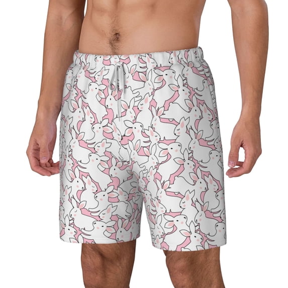 Picia Playing Rabbit pattern Mens Swim Trunks with Compression Liner Stretch Beach Shorts Quick Dry with Zipper Pockets No-Chafing Board Shorts-Small