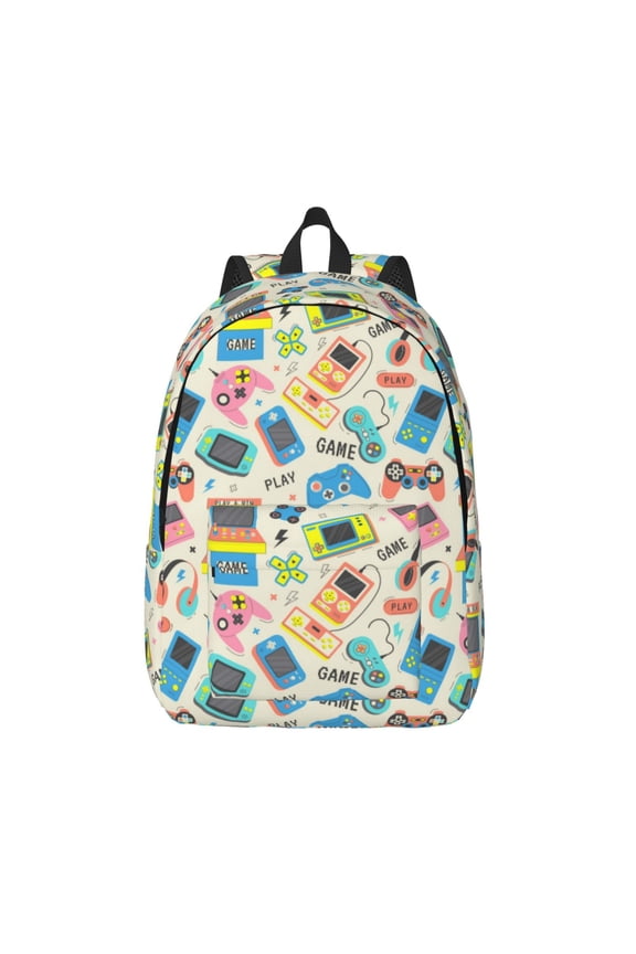 Playing Video Games Printed Canvas Daypack - Stylish and Durable Vintage Compact Backpack - Class, Work, Travel, or Laptop Bookbag,Organized Compartments-Medium