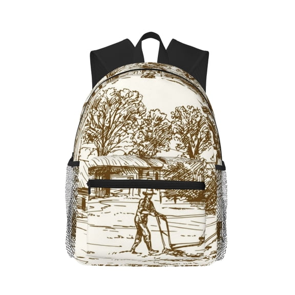 Picia Plowed Field With Horses Large Capacity Backpack Classic Style Backpack Casual Backpack Water-Resistant School Work Travel Outdoor Backpack