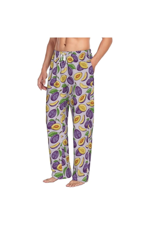 Plum Mens Soft Woven Cotton Elastic Waistband Sleep Pajama Pant Lounge Sleep Pant With Pockets And Drawstring-Small