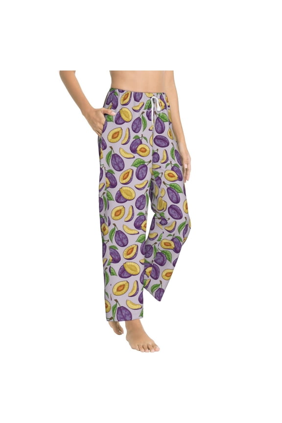 Plum Womens Soft Woven Cotton Elastic Waistband Sleep Pajama Pant Lounge Sleep Pant With Pockets And Drawstring-Small