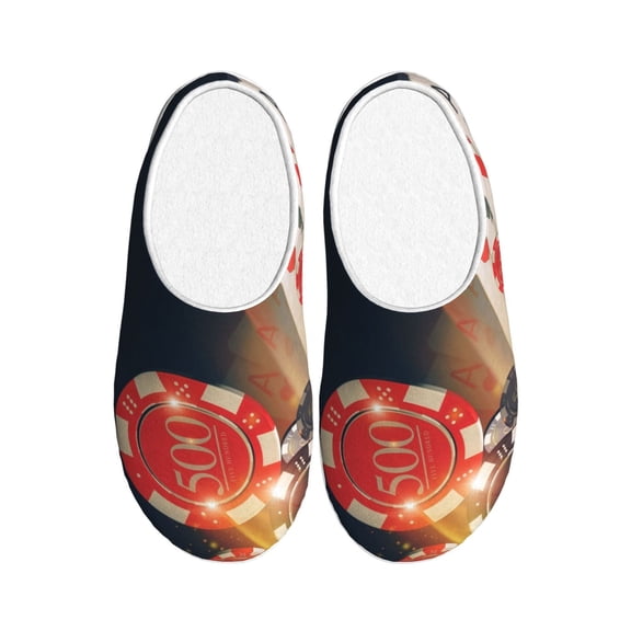 Picia Poker Chips for Women's Lamb-hug Comfy Fleece House Slippers Memory Foam, Slip-on House Shoes Indoor Outdoor-42/43