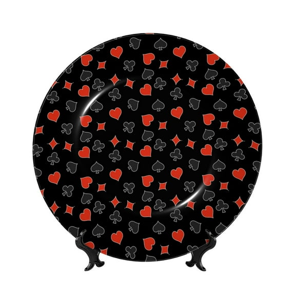 Picia Poker Creative Symbols Pattern Bone China Decorative Plate – Wall Decor with Stand and Adhesive, Elegant Ornament for Living Room, Office, or Entryway-6in