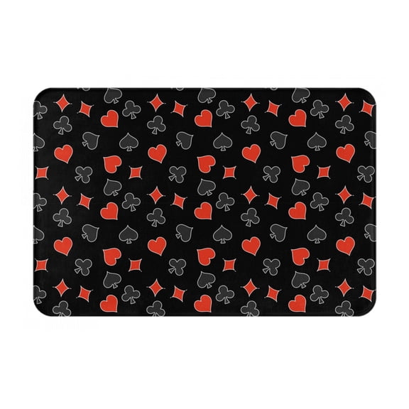 Picia Poker Creative Symbols Pattern Flannel Doormat 16x24 Inch Non-Slip Indoor Mat, Absorbent & Quick-Dry Rug for Entryway, Bathroom, Kitchen, and Bedroom, Machine Washable