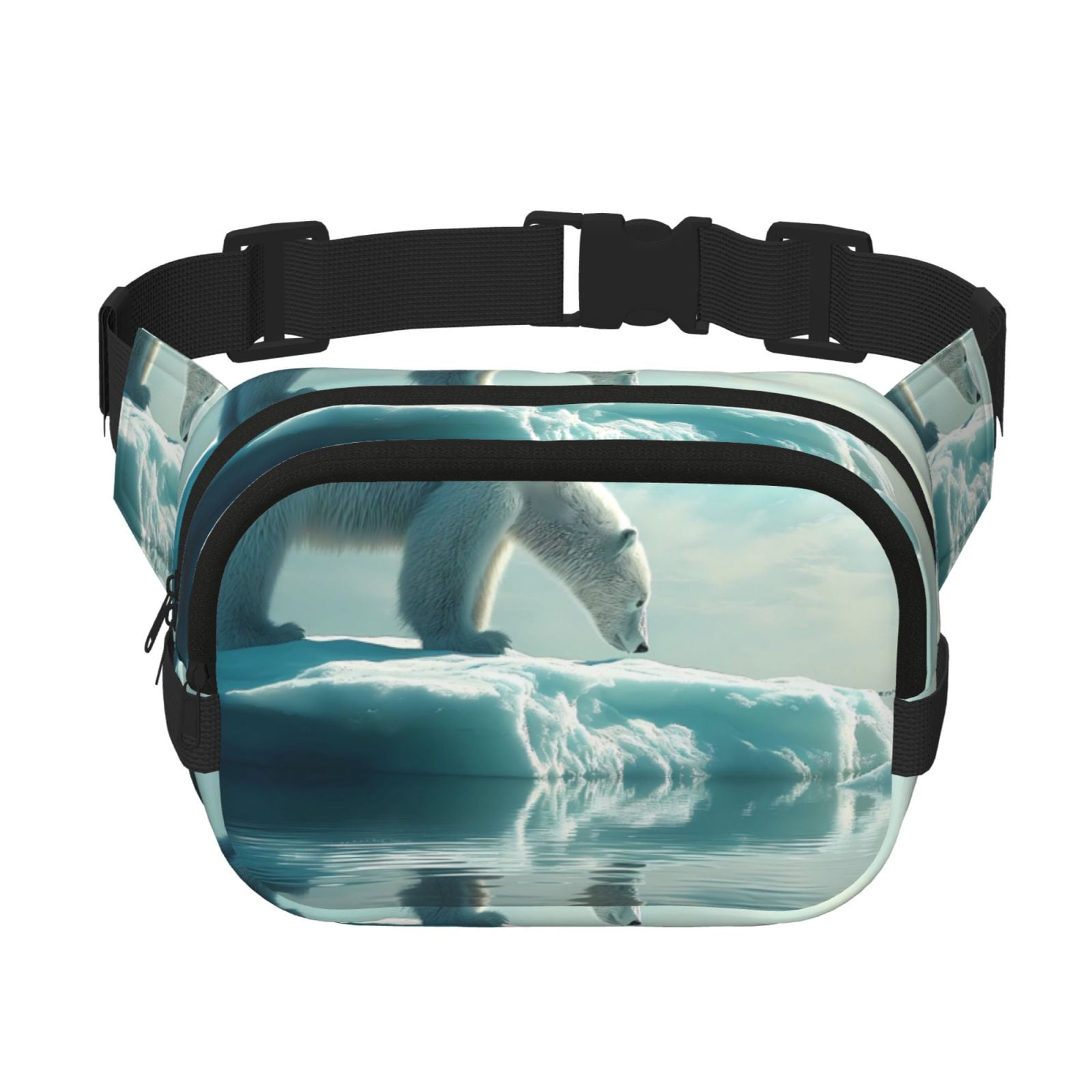 Picia Polar Bear On Iceberg Print Square Double-Layer Waist Bag Mini Adjustable Waist Belt Bag Exercise Running Travel Hiking