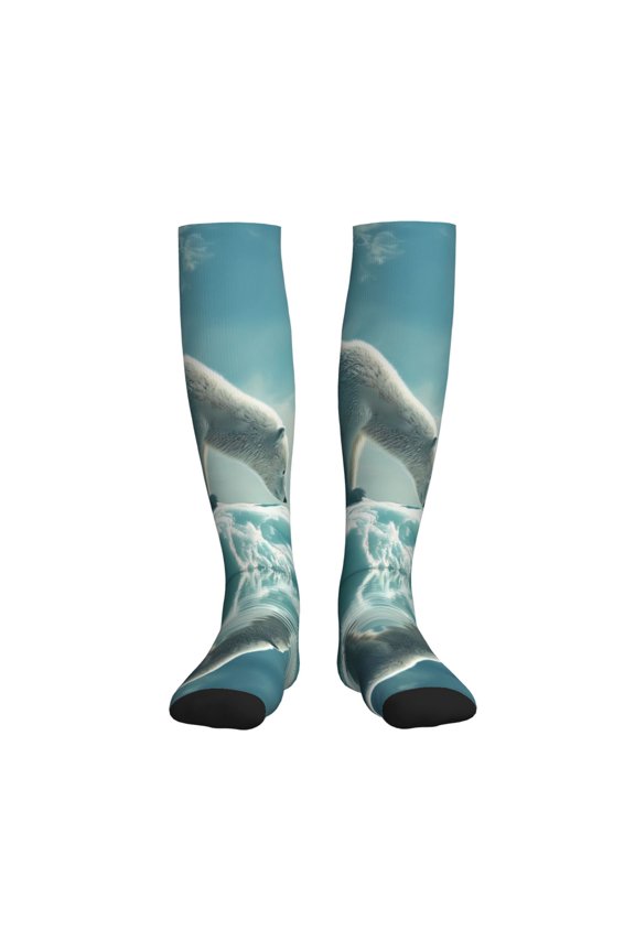 Polar Bear On Iceberg Printed Sports Compression Socks - 15-20mmHg Graduated Compression, High-Performance Soft and Breathable Socks for Men and Women