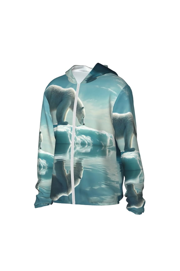 Polar Bear On Iceberg Women's Men's UPF 50+ Sun Protection Hoodie Shirt Long Sleeve SPF Fishing Outdoor UV Hiking Lightweight Shirts-X-Large