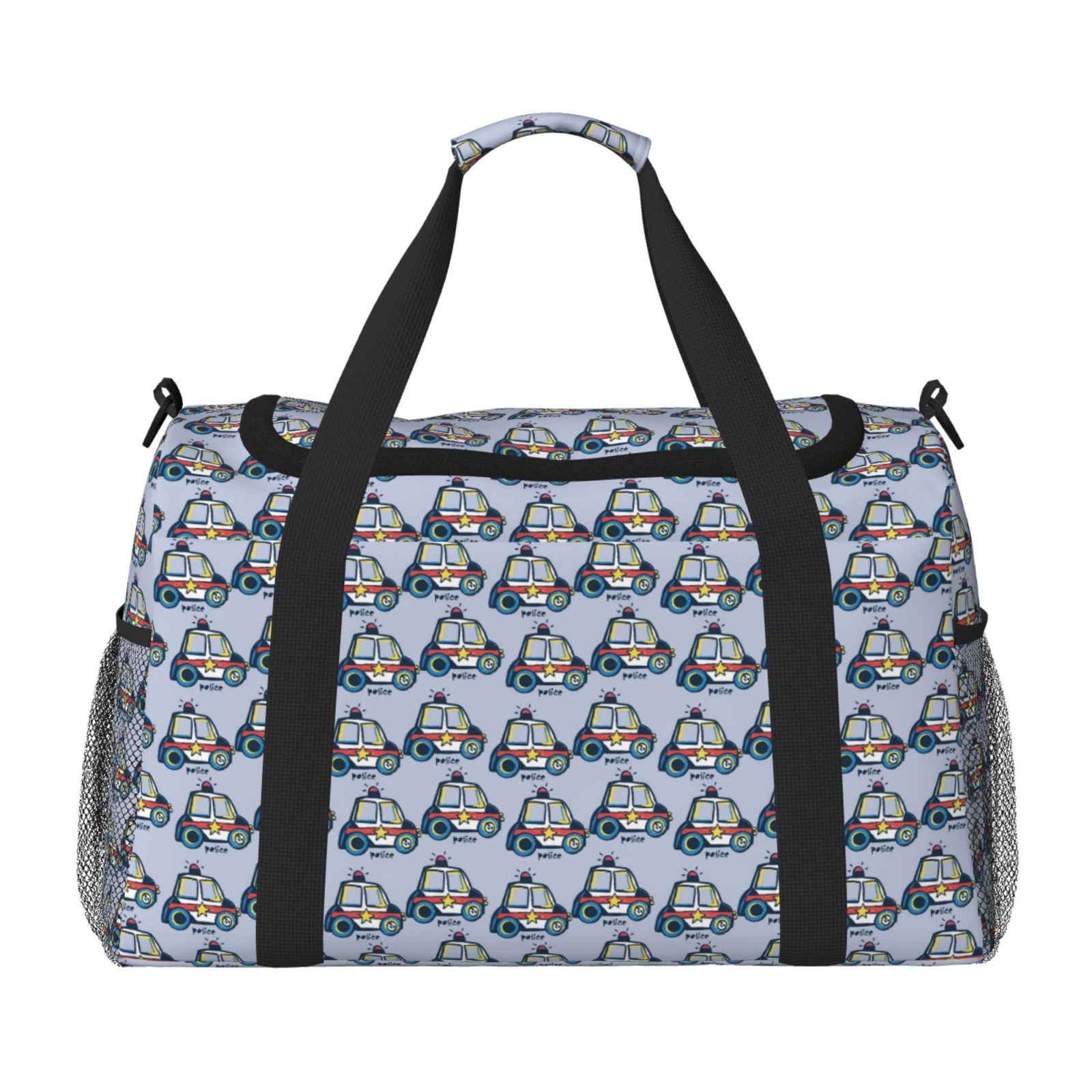 Picia Police Car Print Travel Duffle Bag,Weekender Bags for Women with Shoe Compartment, Gym Duffel Bag with Wet Pocket, Hospital Bags for Labor and Delivery