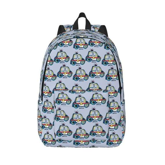 Picia Police Car Printed Canvas Daypack - Stylish and Durable Vintage Compact Backpack - Class, Work, Travel, or Laptop Bookbag,Organized Compartments-Medium