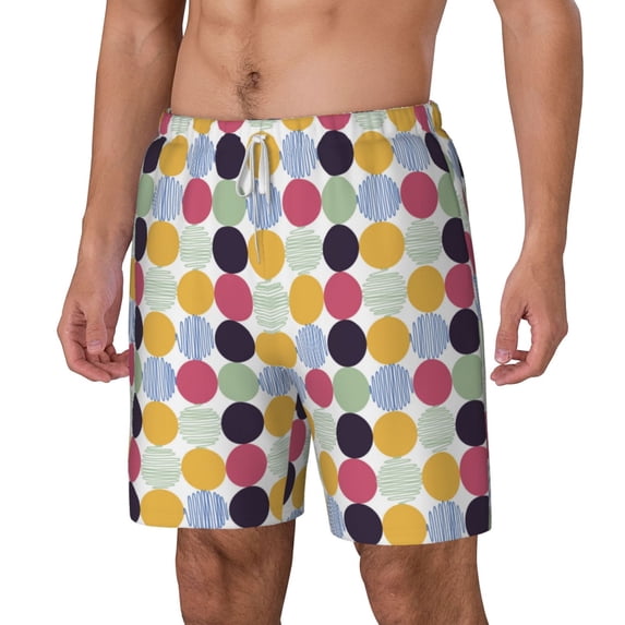 Picia Polka Dot pattern Mens Swim Trunks with Compression Liner Stretch Beach Shorts Quick Dry with Zipper Pockets No-Chafing Board Shorts-XX-Large