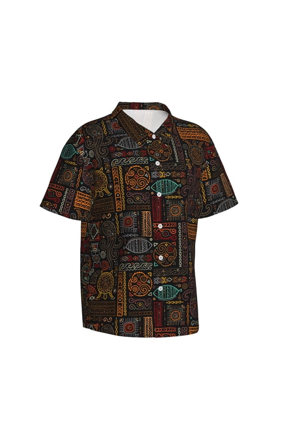 Polynesian Turtles Gentle Cotton Regular Fit Short Sleeve Casual Hawaiian Shirt for Men-XX-Large