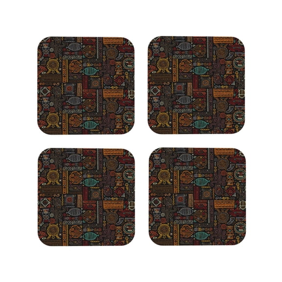 Picia Polynesian Turtles Printed Leather Coasters for Drinks, 4" Drink Coasters Set of 4 for Tabletop Protection, Handmade Luxurious Home Décor and Housewarming Gift -Square