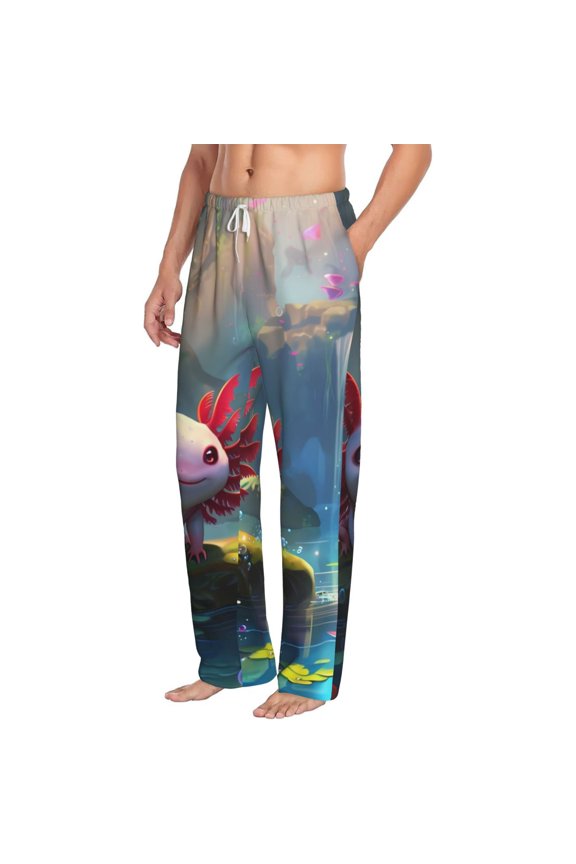 Pond Cute Axolotl Mens Soft Woven Cotton Elastic Waistband Sleep Pajama Pant Lounge Sleep Pant With Pockets And Drawstring-Large