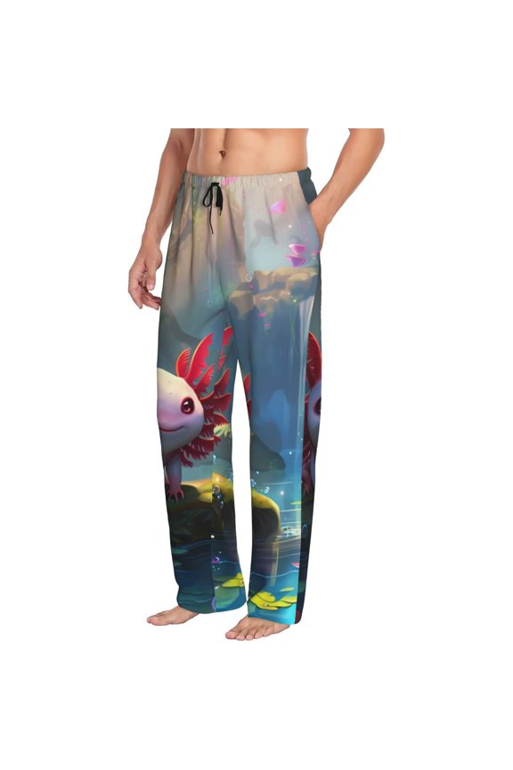 Pond Cute Axolotl Mens Soft Woven Cotton Elastic Waistband Sleep Pajama Pant Lounge Sleep Pant With Pockets And Drawstring-XX-Large